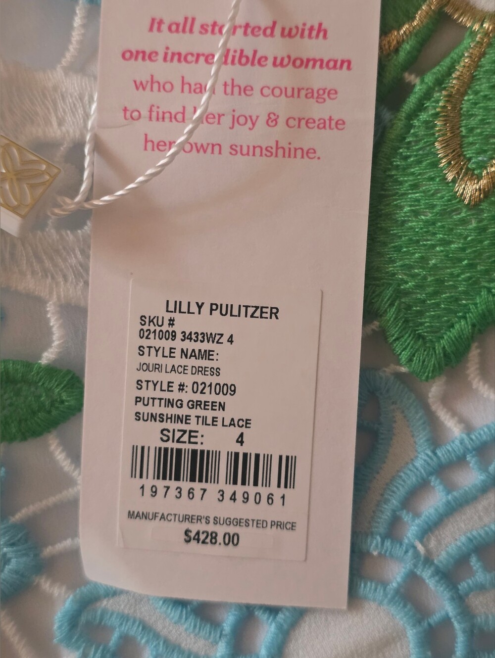 NWT Lilly Pulitzer Jouri 3/4 Sleeve Lace Dress Putting Green Sunshine Tile Lace - Picture 10 of 14